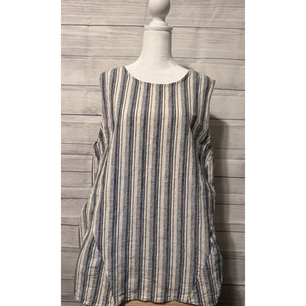 Simply Noelle Linen Cotton Blend Striped Button Back Sleeveless Top Size L/xl